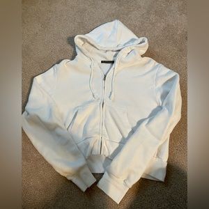 BRANDY MELVILLE WHITE CROPPED ZIP UP JACKET GREAT CONDITION